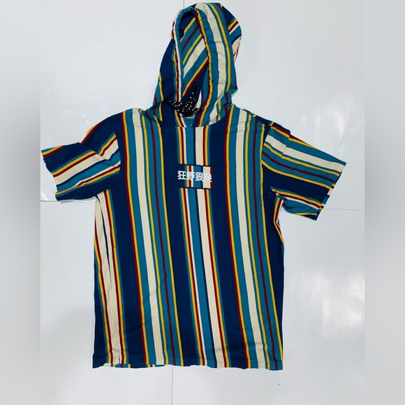 Vox Populi T - shirt Hooded Men’s Short Sleeve Striped - Picture 1 of 3